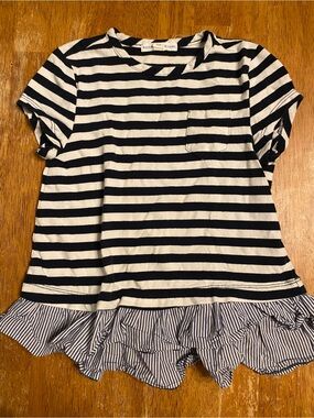 Toddlers Striped Short Sleeve Tee with Ruffle Hem